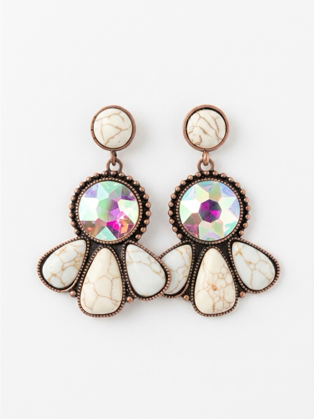 Iridescent Crystal and White Howlite Drop Earrings